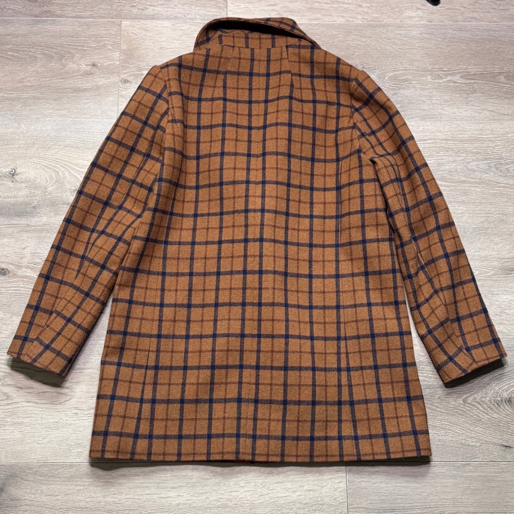 Tyler Boe Womens XS Plaid Wool Blend Coat Brown Navy Blue Leopard Lined Xsmall - Picture 4 of 8